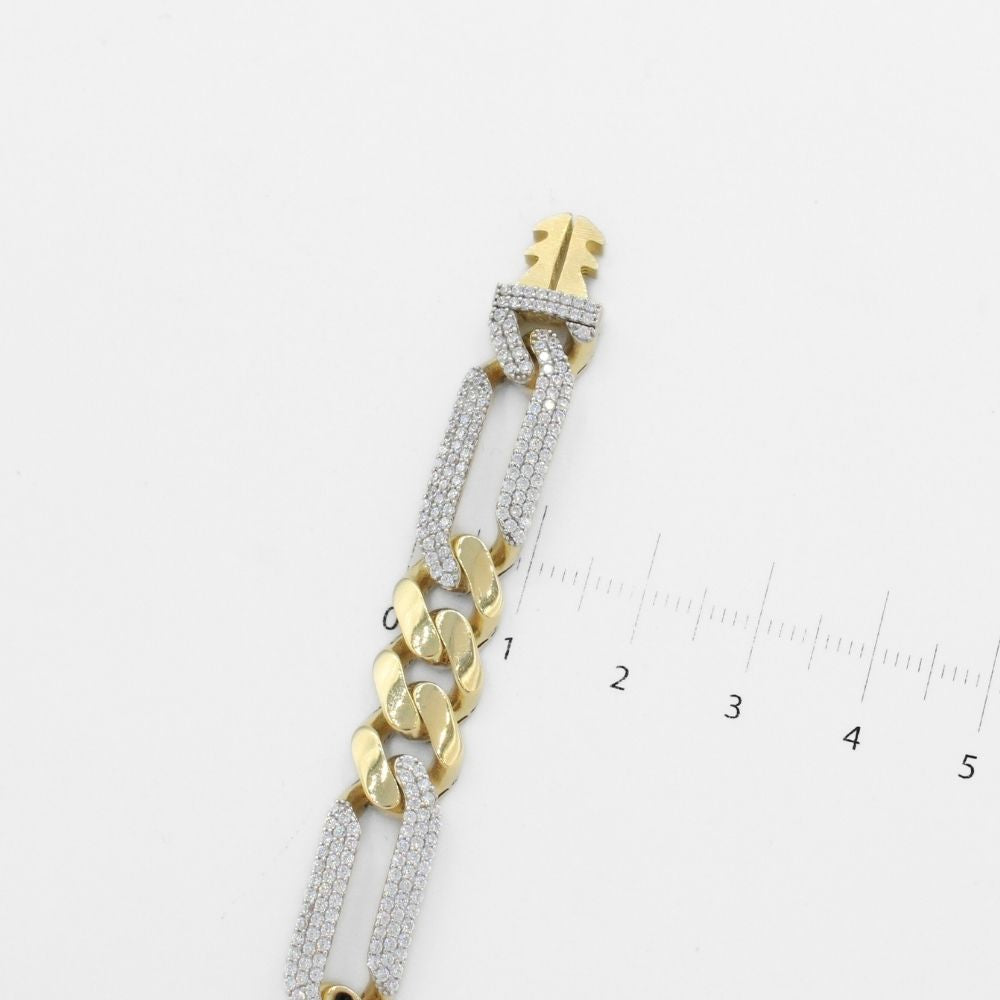 Pulsera Mónaco Chain 14k Modelo Fígaro Hueco de Broche Pavé con Incrustación Alt. de Swarovski mod. 9925