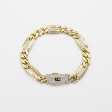 Pulsera Mónaco Chain 14k Modelo Fígaro Hueco de Broche Pavé con Incrustación de Swarovski mod. 9927