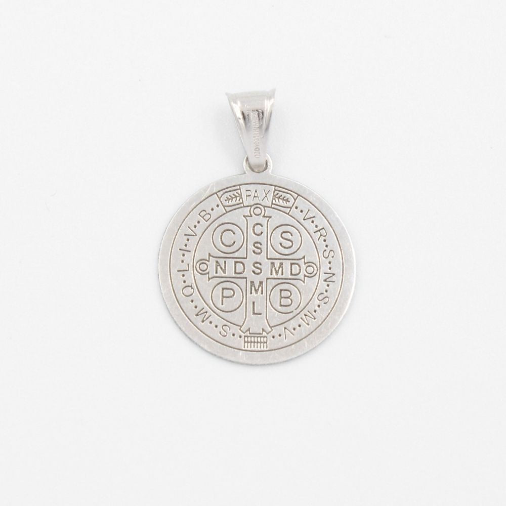 Medalla de Oro 14k de San Benito Estilo Grabado de Doble Vista mod. 9149