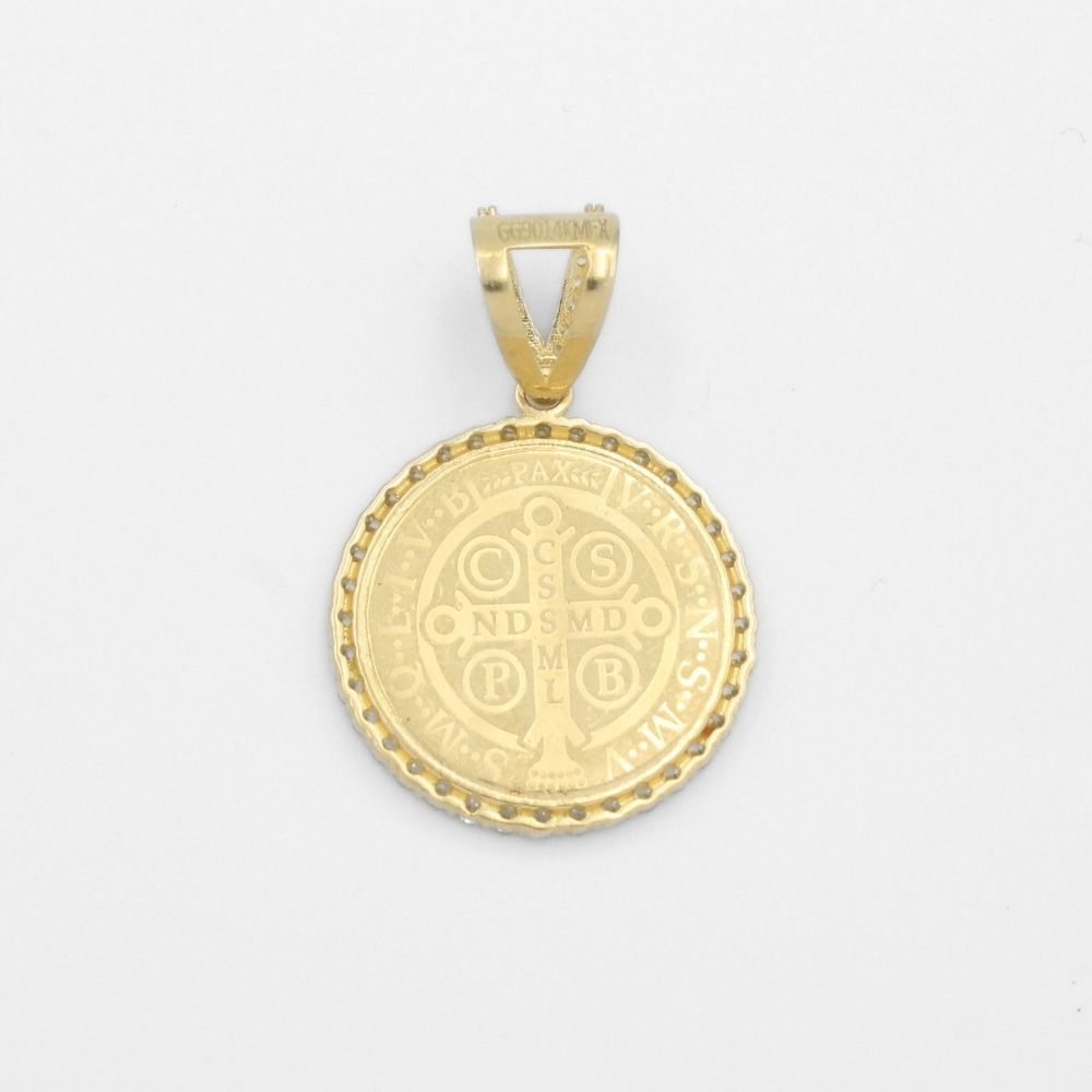 Medalla de Oro 14k San Judas con Bisel de Zirconias y Diamantado Fino mod. 9873
