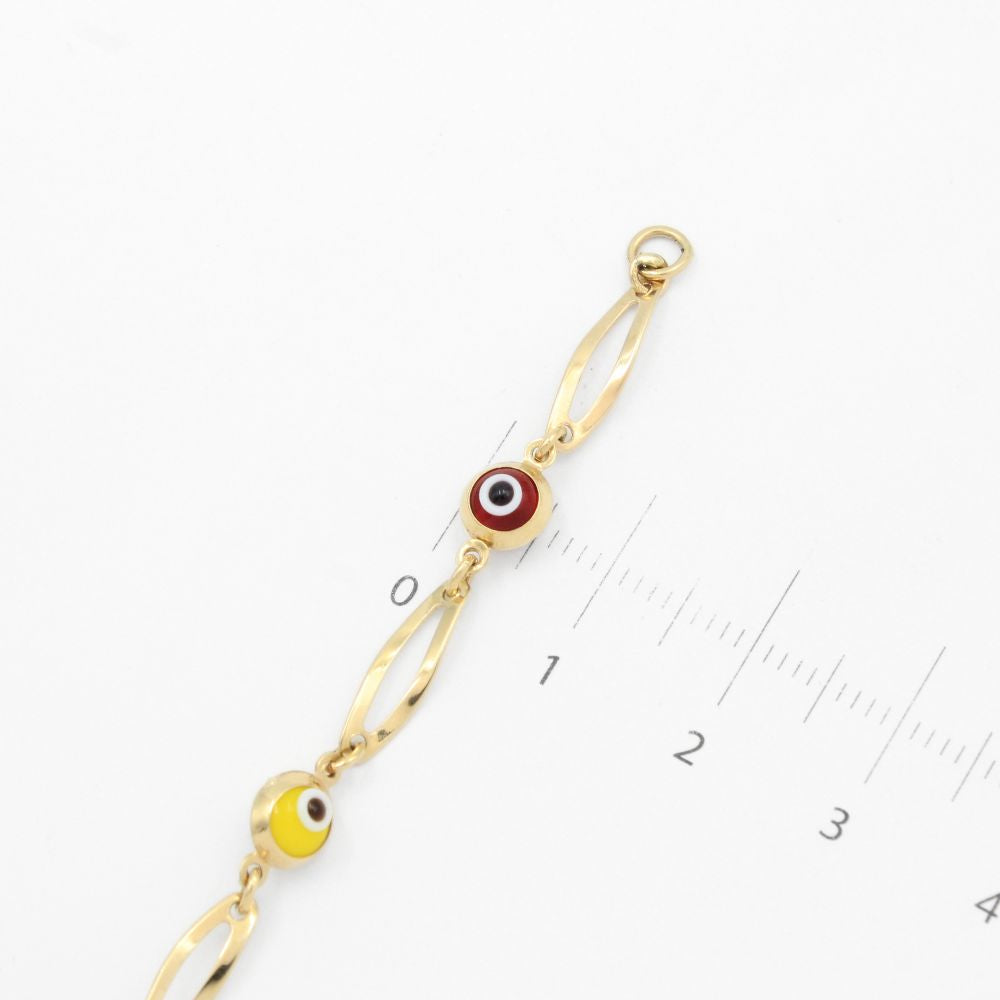 Pulsera de Oro 14k para Niño con Diseño de Ojos Turcos de Zirconias de Colores mod. 9413