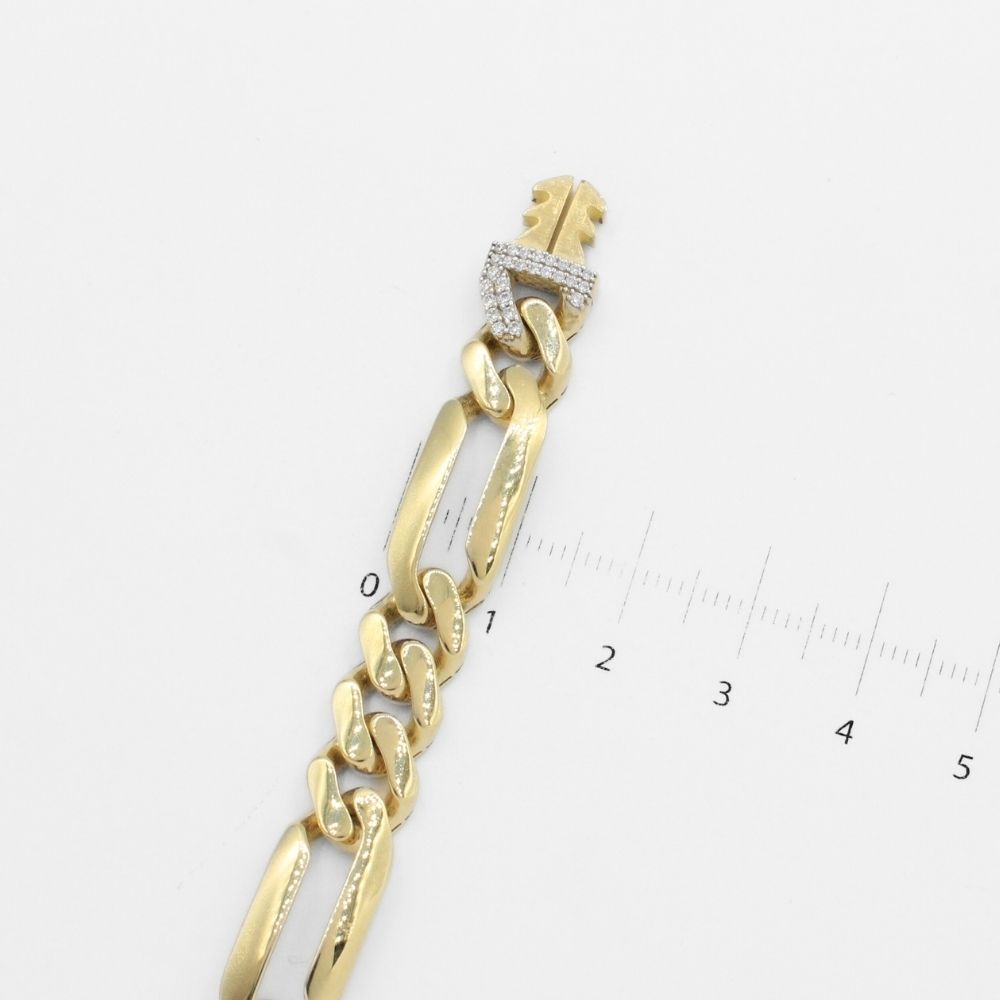 Pulsera Mónaco Chain 14k Modelo Fígaro Hueco de Broche Pavé con Incrustación de Swarovski mod. 9927