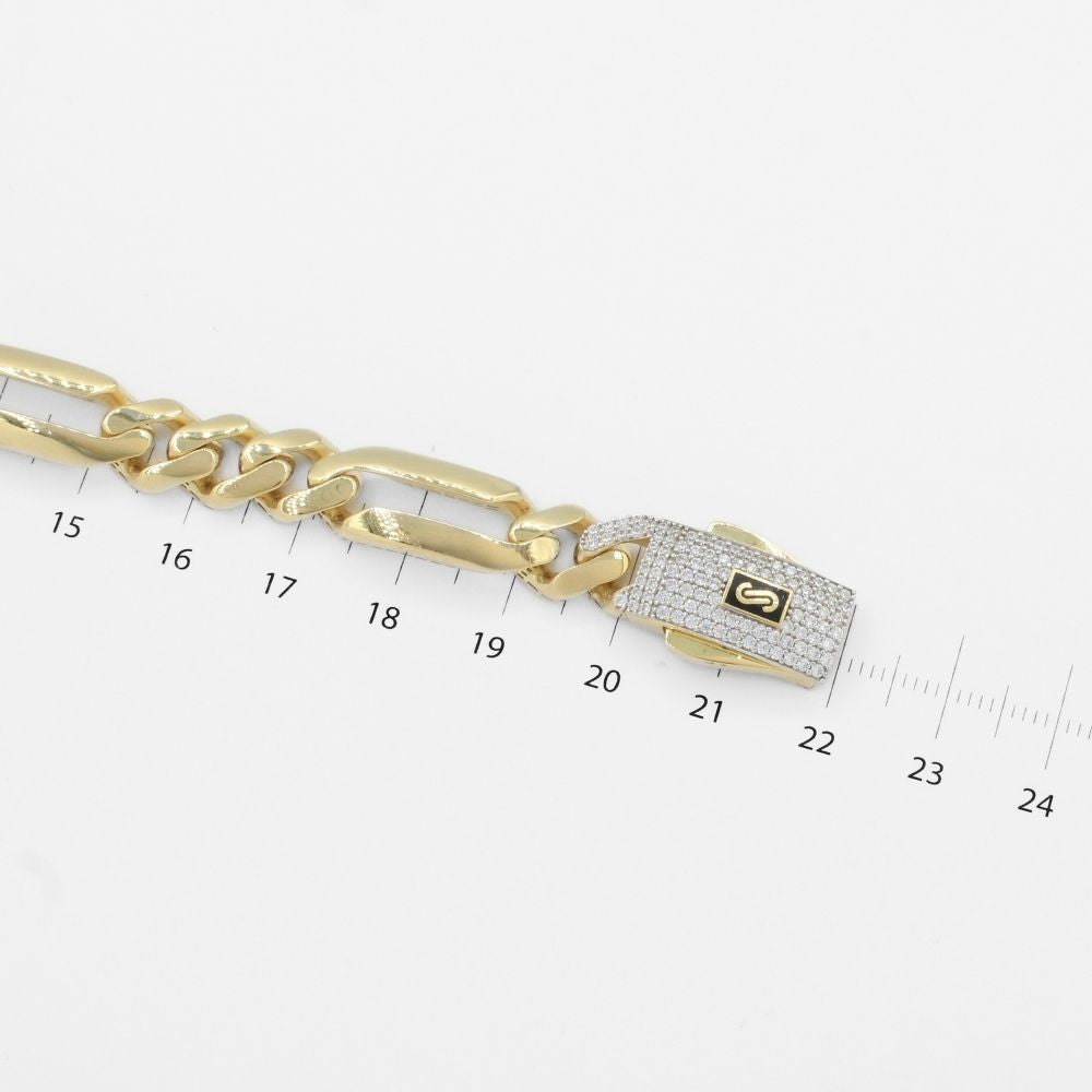 Pulsera Mónaco Chain 14k Modelo Fígaro Hueco de Broche Pavé con Incrustación de Swarovski mod. 9927