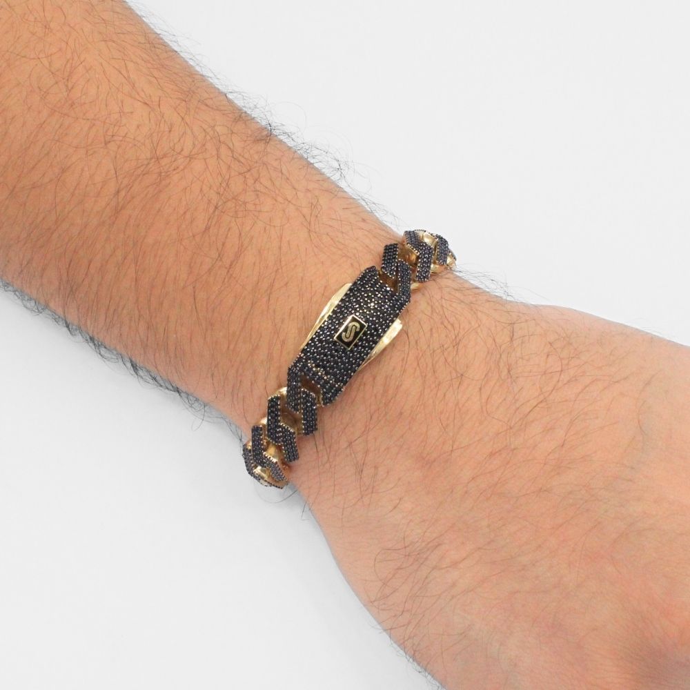 Pulsera Mónaco Chain 14k Modelo Edge Hueco de Broche Pavé con Incrustación de Swarovski Obscuro mod. 9928