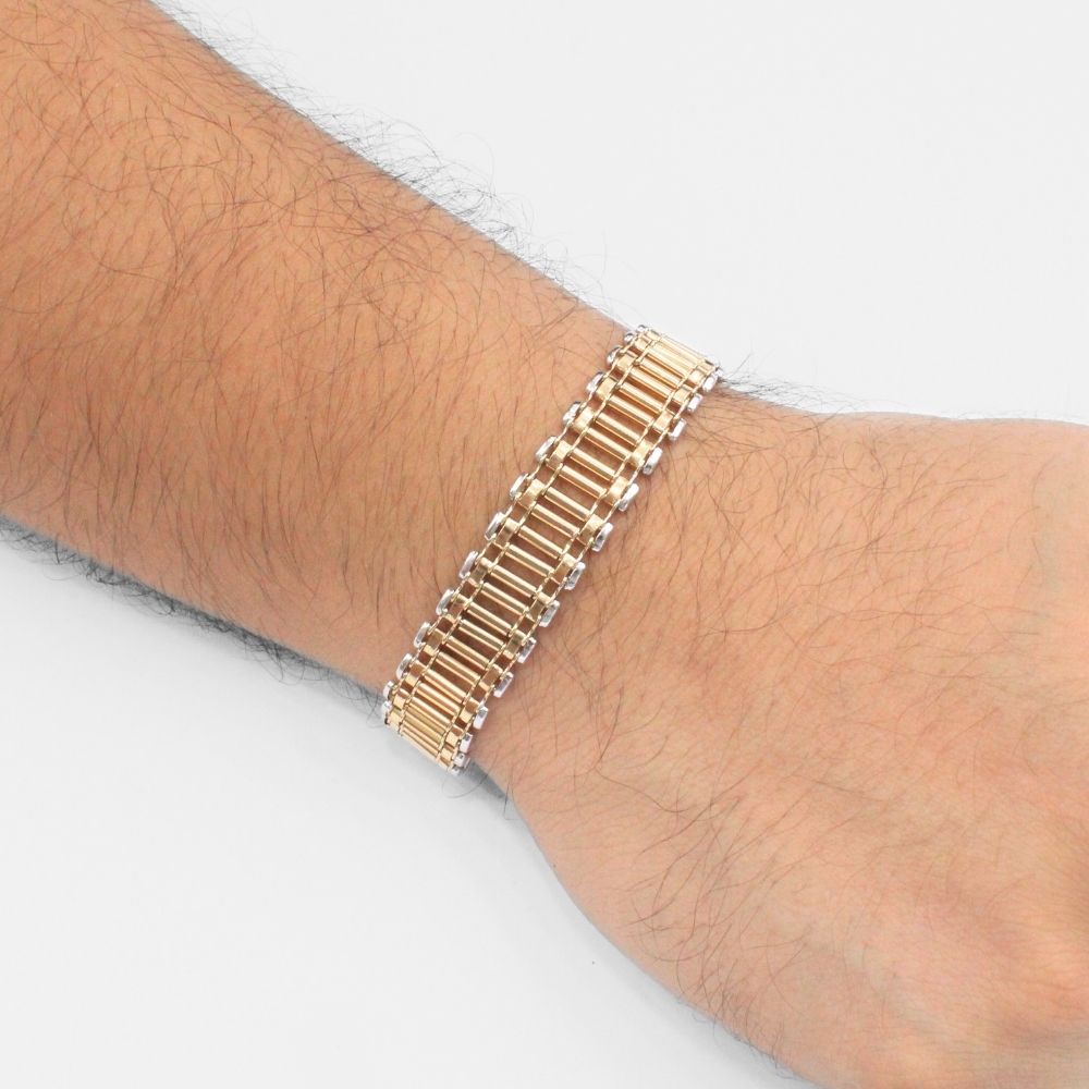 Pulsera de Oro 14k Tejido Ensamblado Estrecho de Diseño mod. 9929