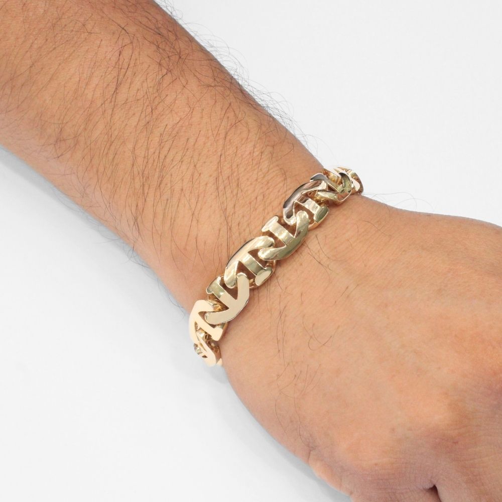 Pulsera de Oro 14k Tejido de Ancla Hueca con Broche Incrustado con Zirconias mod. 9741