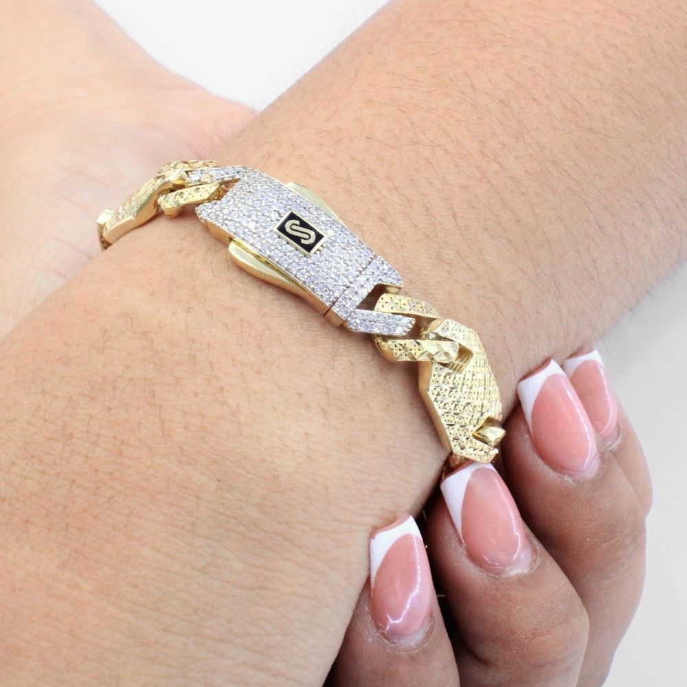 Pulsera Mónaco Chain 14k Modelo Classic Flex Shade Hueco con Broche Pavé mod. 8885