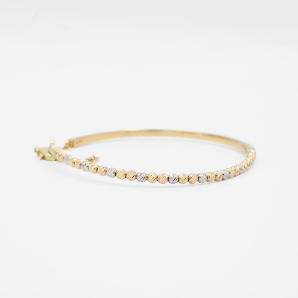 Aro de Oro 14k de Diseño Hueco de Estilo Abierto con Esferas Diamantadas mod. 8795