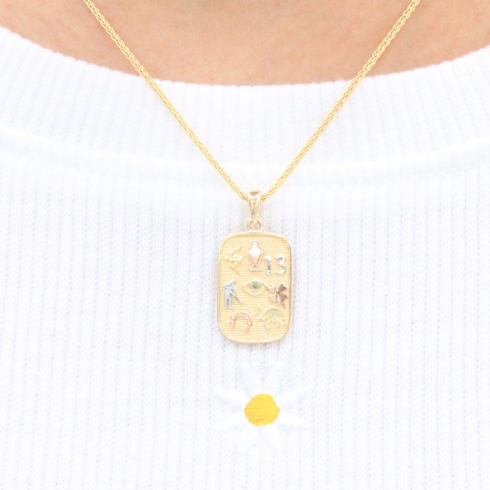 Dije de Oro 14k Barra con Signos de la Suerte mod. 9237