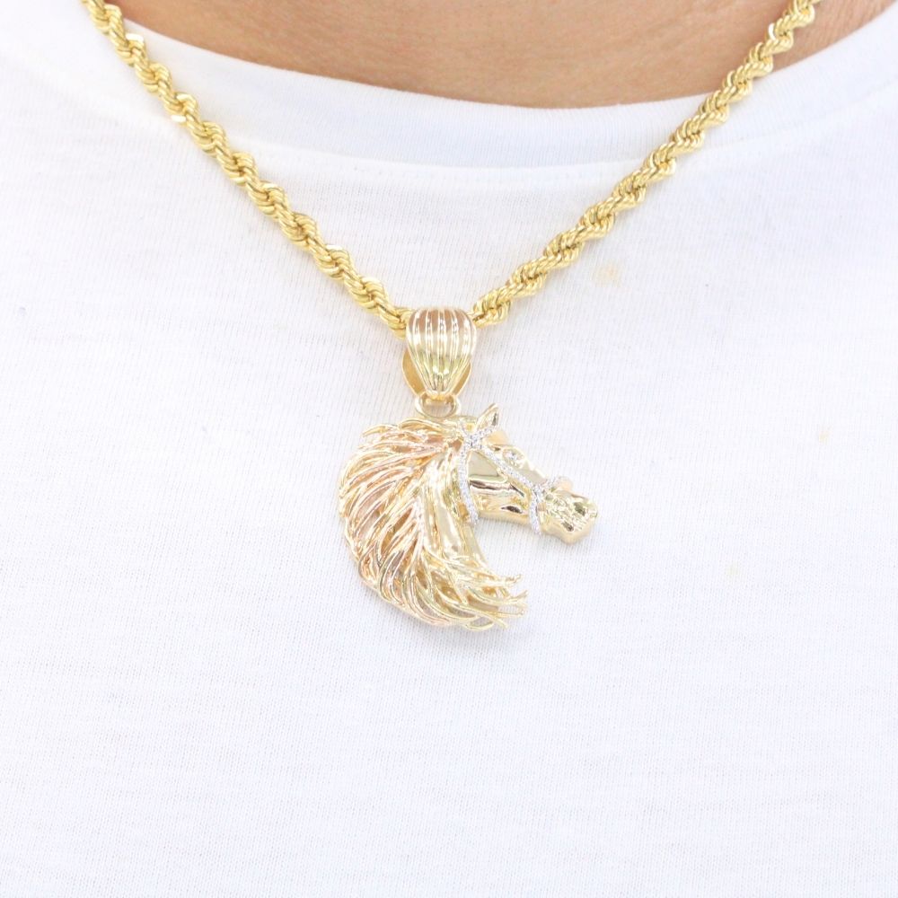 Dije de Oro 14k Diseño de Caballo  con Melena Rosa con Zirconia mod. 9475