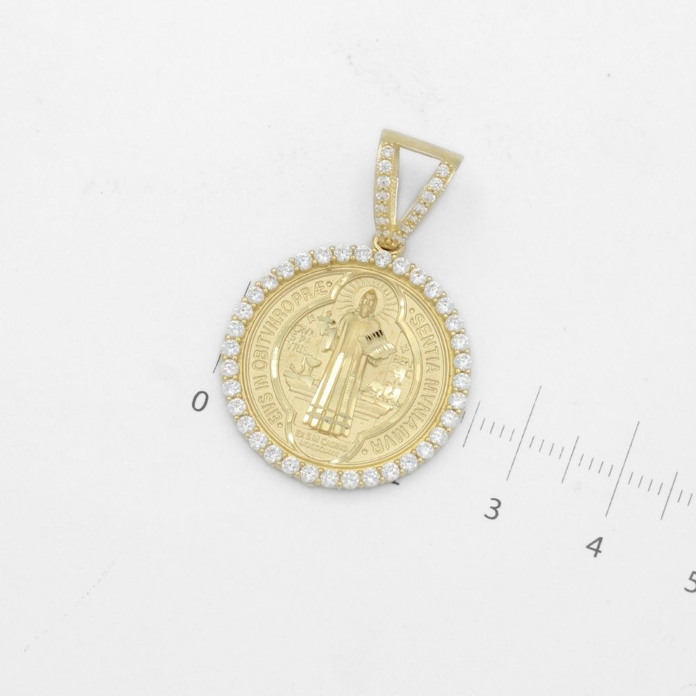 Medalla de Oro 14k San Judas con Bisel de Zirconias y Diamantado Fino mod. 9873