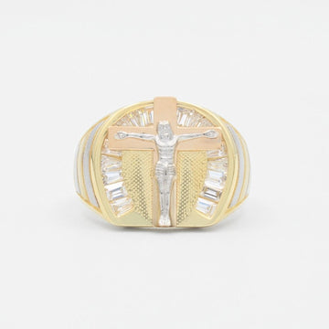 Anillo de Oro 14k Cristo en Herradura de Zirconias de Corte Baguette mod. 9453