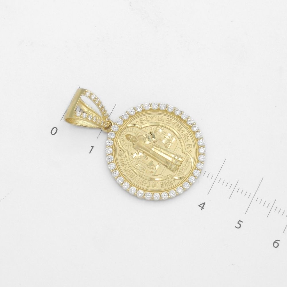 Medalla de Oro 14k San Judas con Bisel de Zirconias y Diamantado Fino mod. 9873