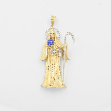 Dije de Oro 14k Santa Muerte Especial de Tamaño Max con Diamantado y Zirconias mod. 8010