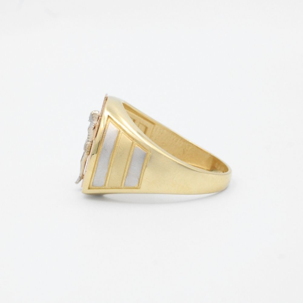 Anillo de Oro 14k Cristo en Herradura de Zirconias de Corte Baguette mod. 9453