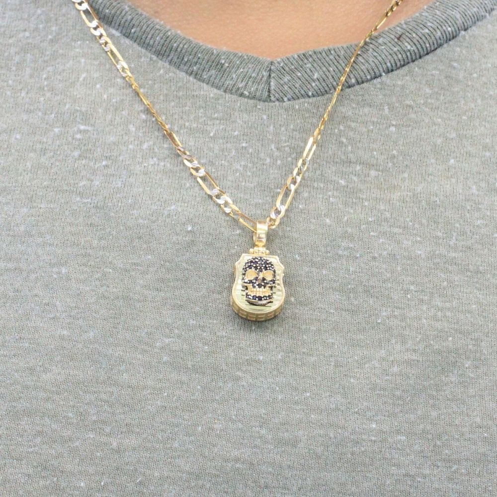 Dije de Oro 14k Diseño de Calavera con Incrutación de Zirconias en Color Negro mod. 9433
