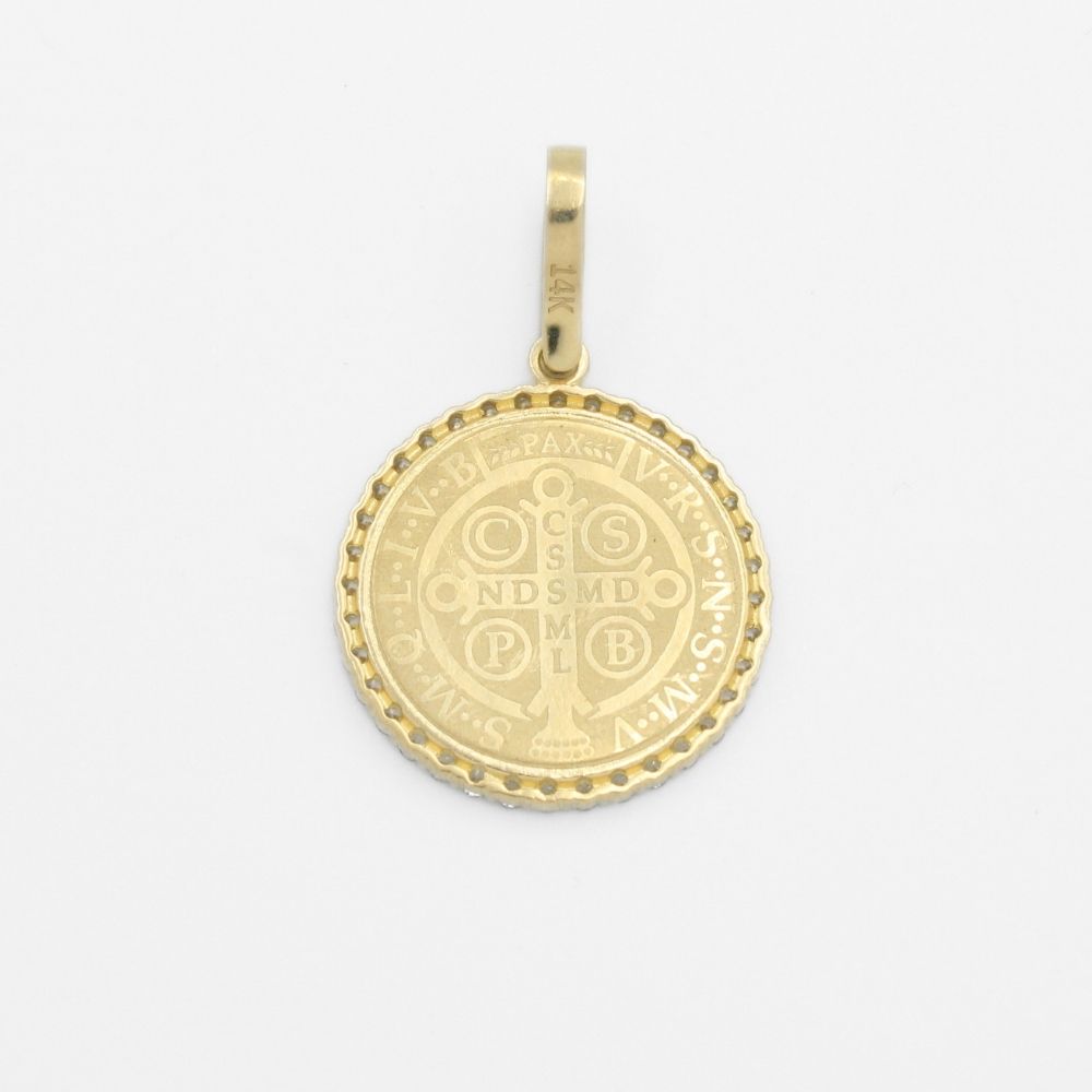 Medalla de Oro 14k San Judas con Bisel de Zirconias y Diamantado Fino mod. 9873