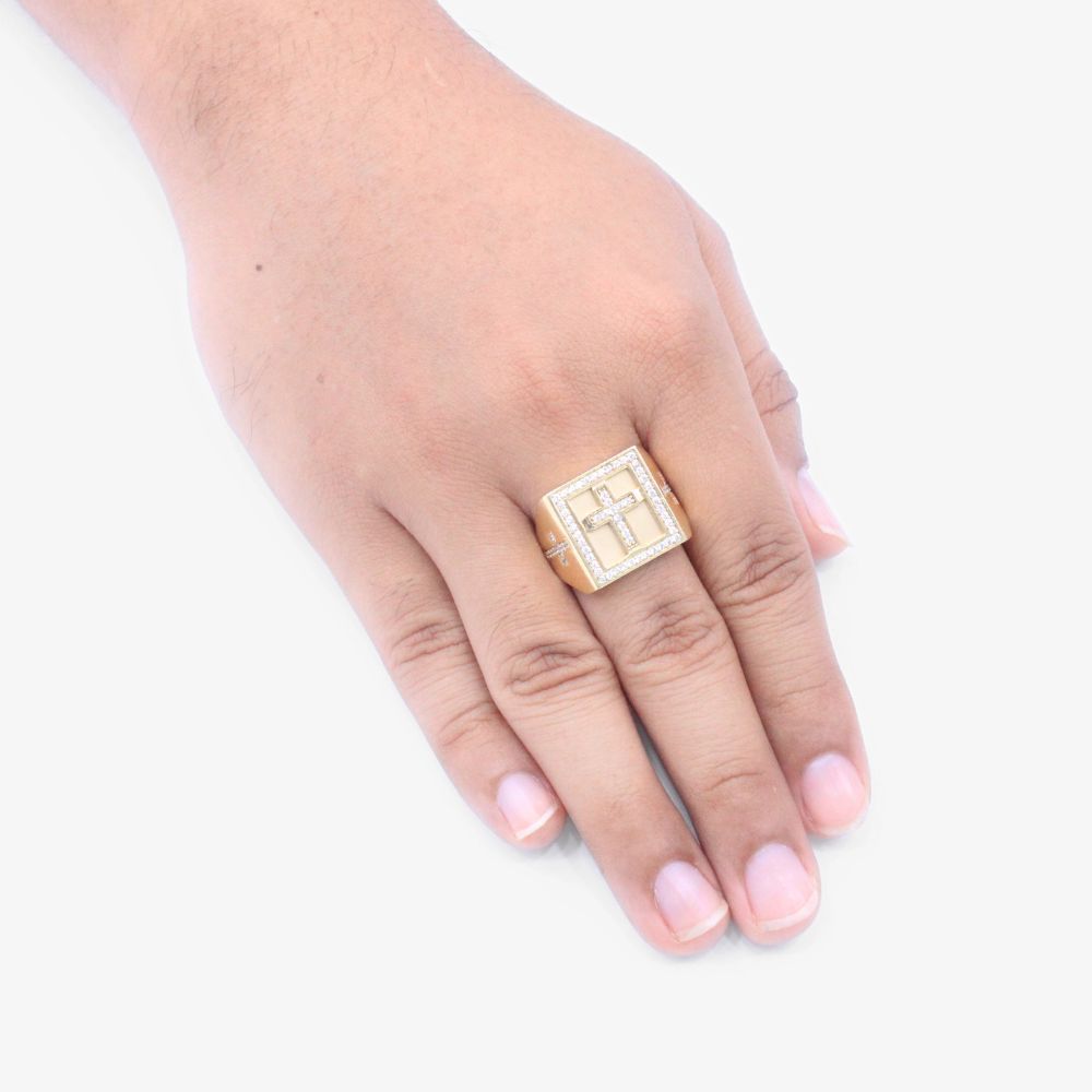 Anillo de Oro 14k Diseño Cruz con Incrustación de Zirconias mod. 1608