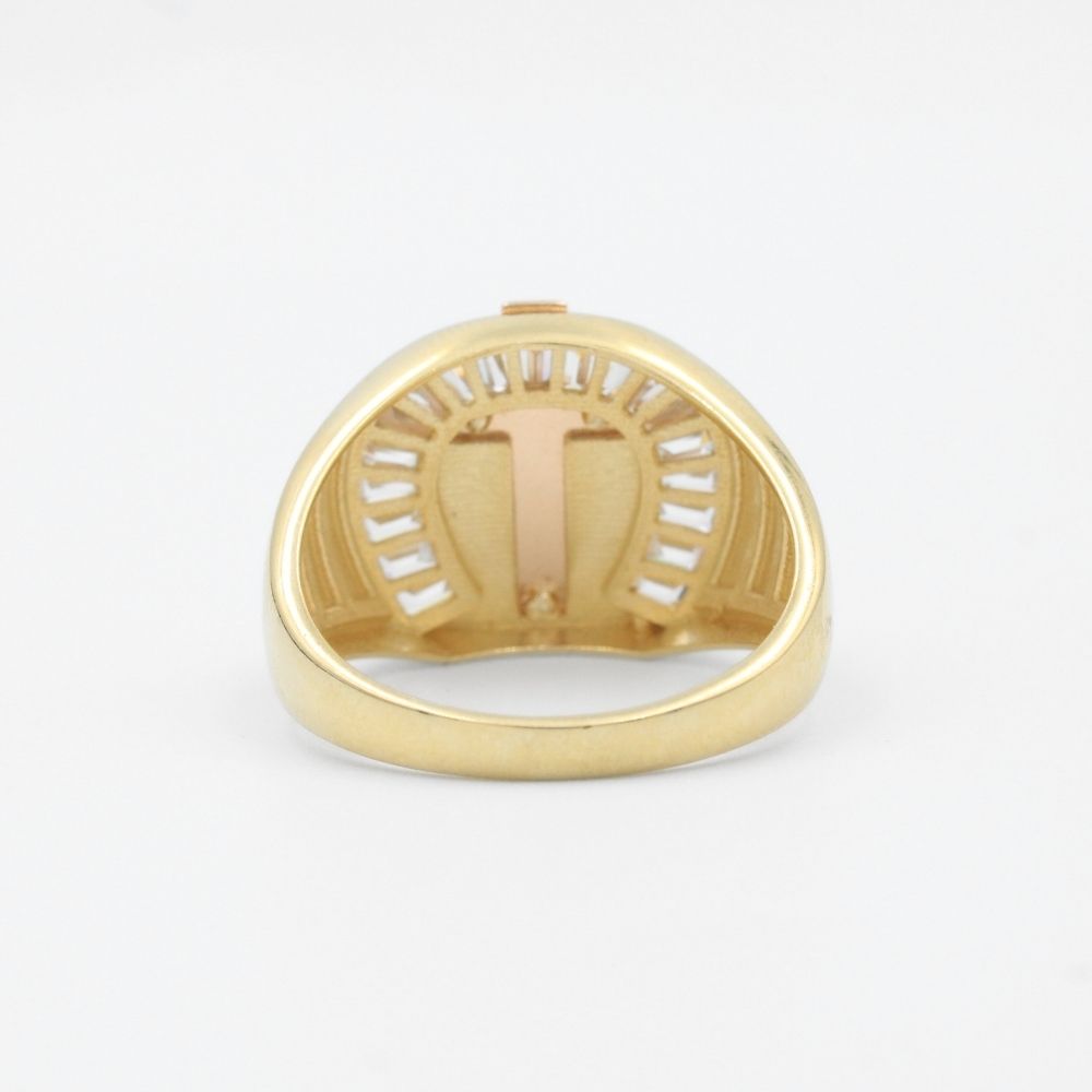 Anillo de Oro 14k Cristo en Herradura de Zirconias de Corte Baguette mod. 9453