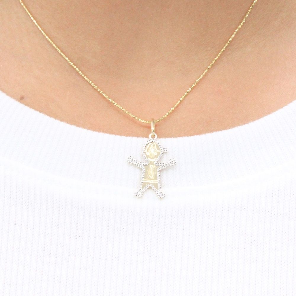 Dije de Oro 14k Pequeño Niño con Diamantado Blanco mod. 9223