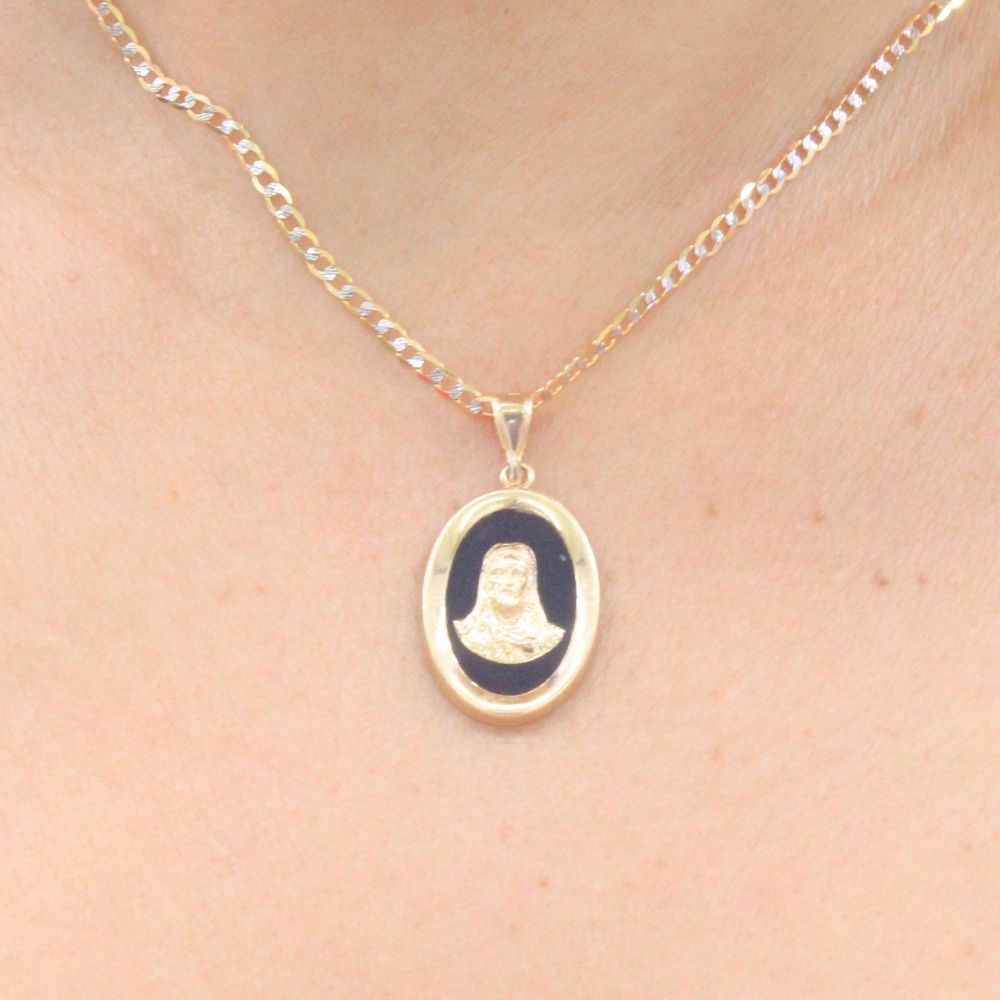 Medalla de Oro 14k Sagrado Corazón en Ónix mod. 9519