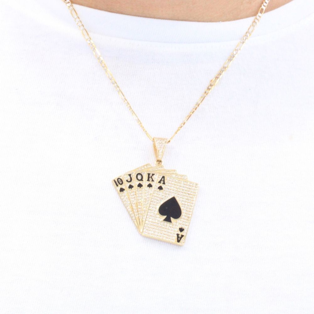 Dije de Oro 14k Diseño de Cartas de Poker Incrustado de Zirconias mod. 9477