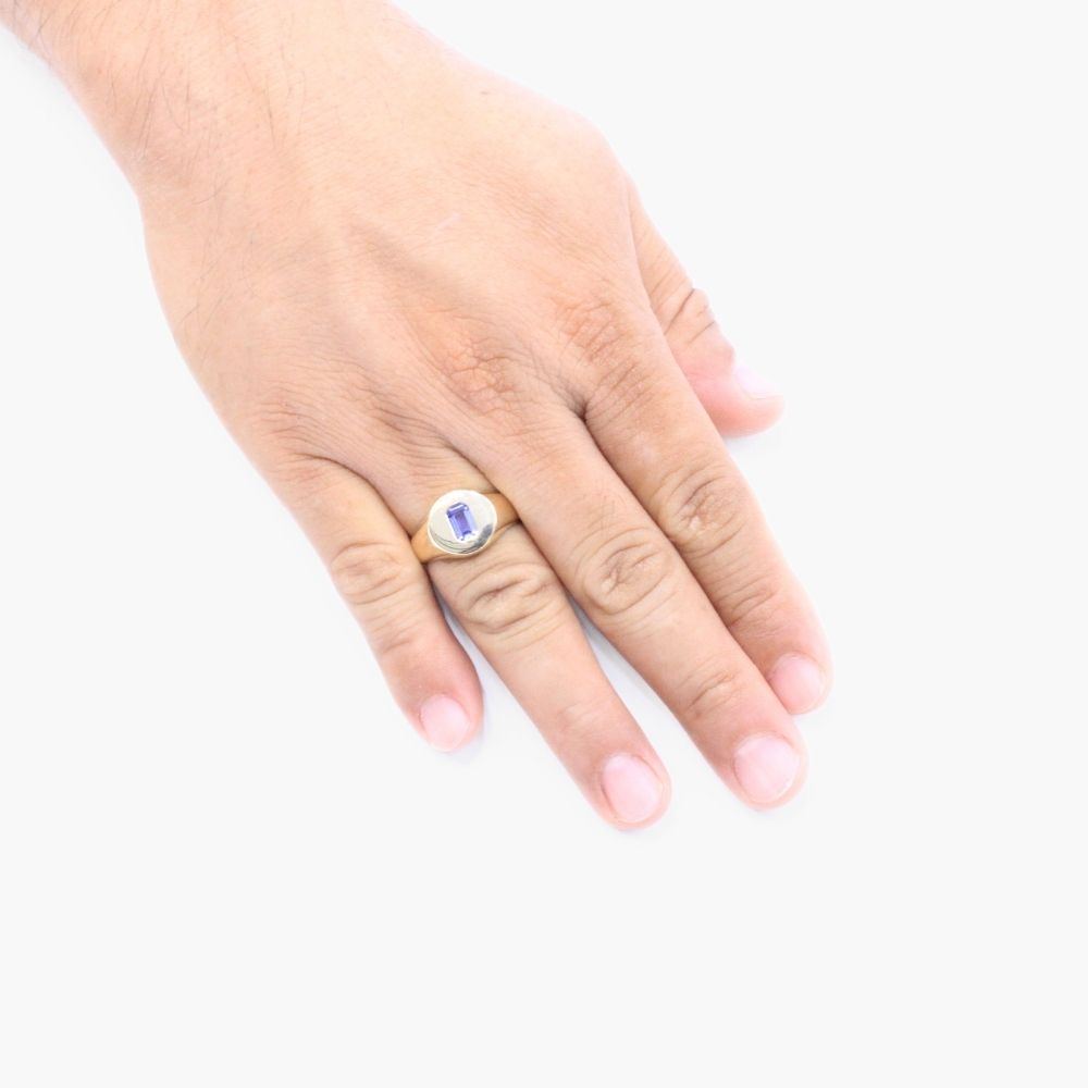 Anillo de Oro 14k con Frente Plano Incrustado de Zirconia Amatista mod. 9294