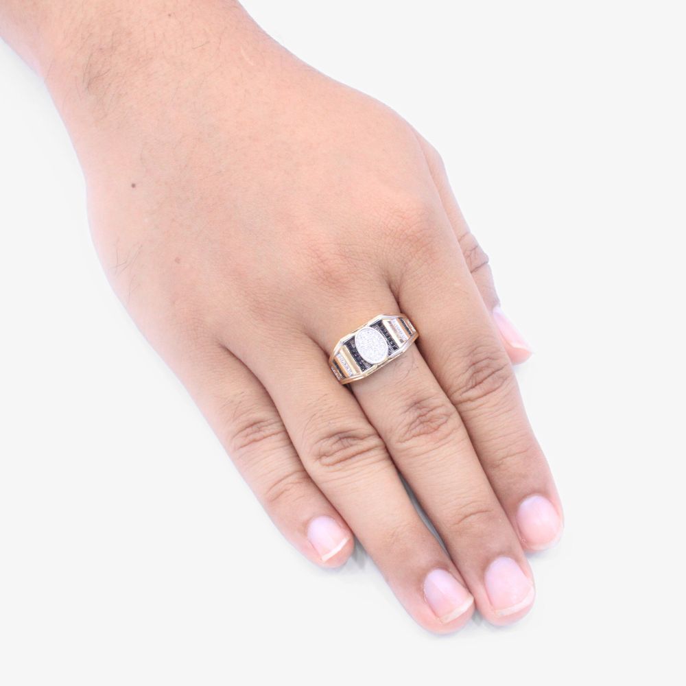 Anillo de Oro 14k con Diseño Especial Elegante Black & White con Zirconias mod. 1955