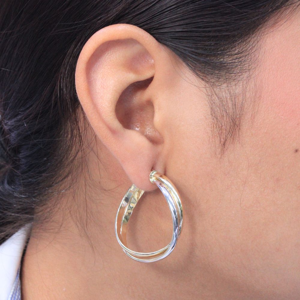 Arracada de Oro 14k Diseño Tubular Grande Combinado mod. 9263