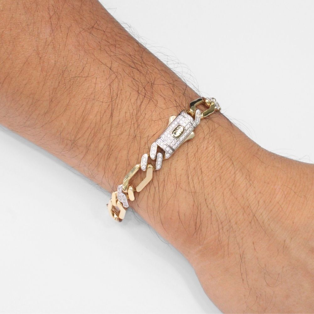 Pulsera de Oro 14k Tejido 2x1 Hueco Intercalado con Incrustación de Zirconias mod. 9743