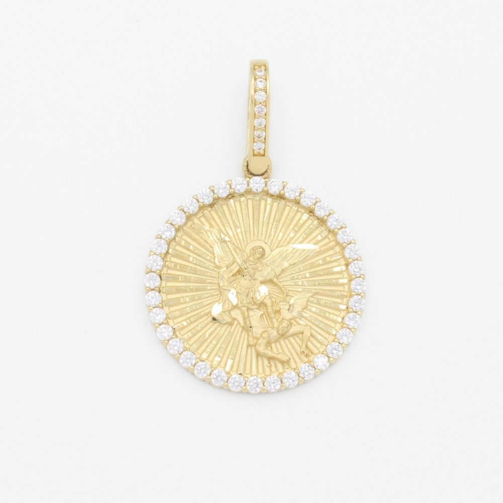 Medalla de Oro 14k Miguel Arcángel Detallado con Zirconias mod. 9714