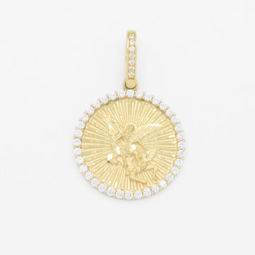 Medalla de Oro 14k Miguel Arcángel Detallado con Zirconias mod. 9714