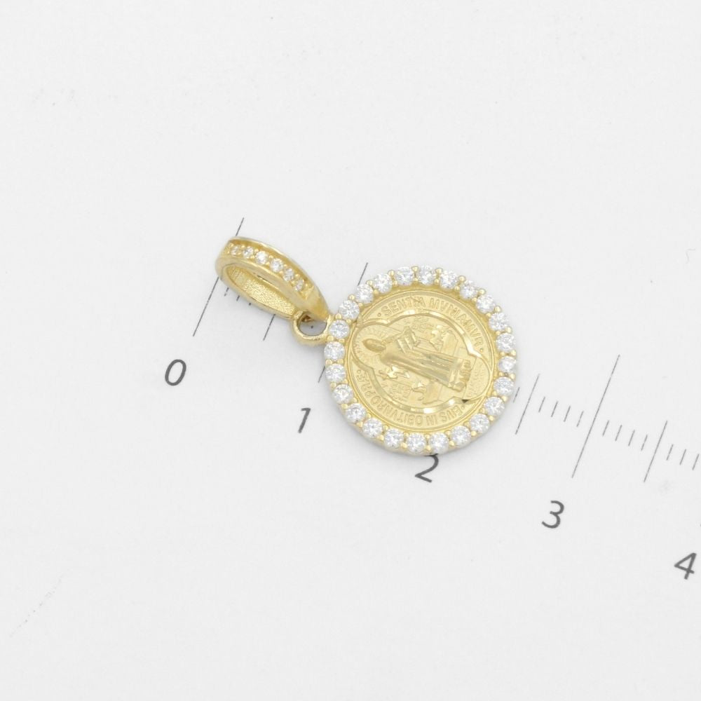 Medalla de Oro 14k San Judas Incrustado con Zirconias y Detallado con Diamantado mod. 9874