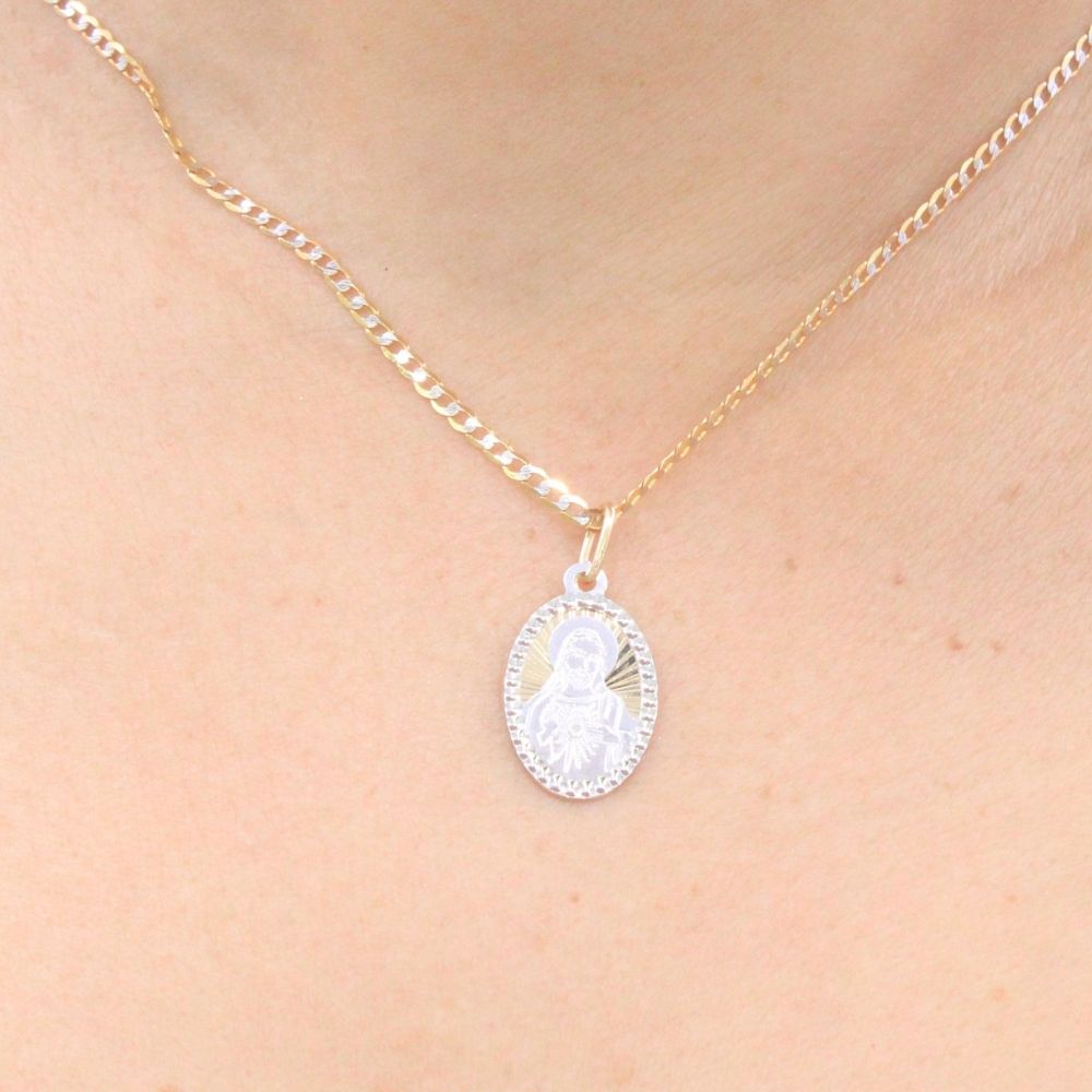 Medalla de Oro 14k Sagrado Corazón con Diamantado mod. 9520