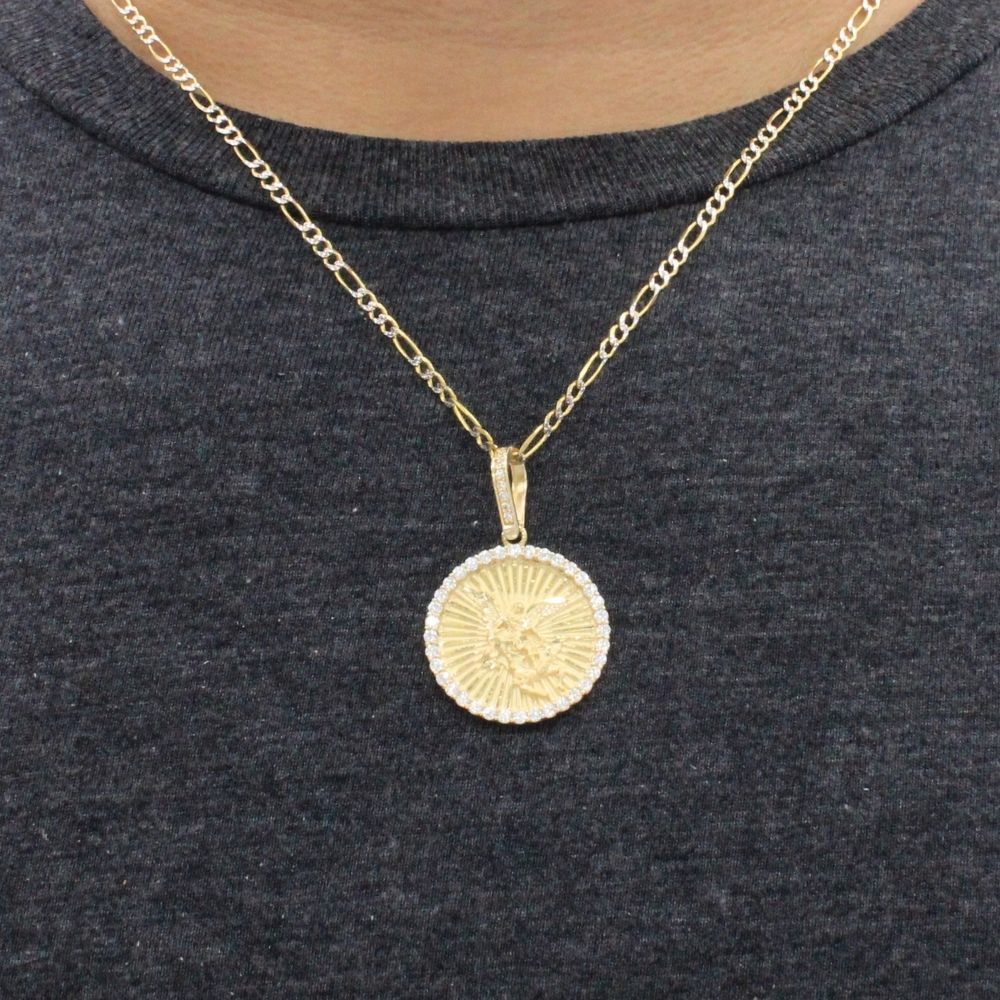 Medalla de Oro 14k Miguel Arcángel Detallado con Zirconias mod. 9714