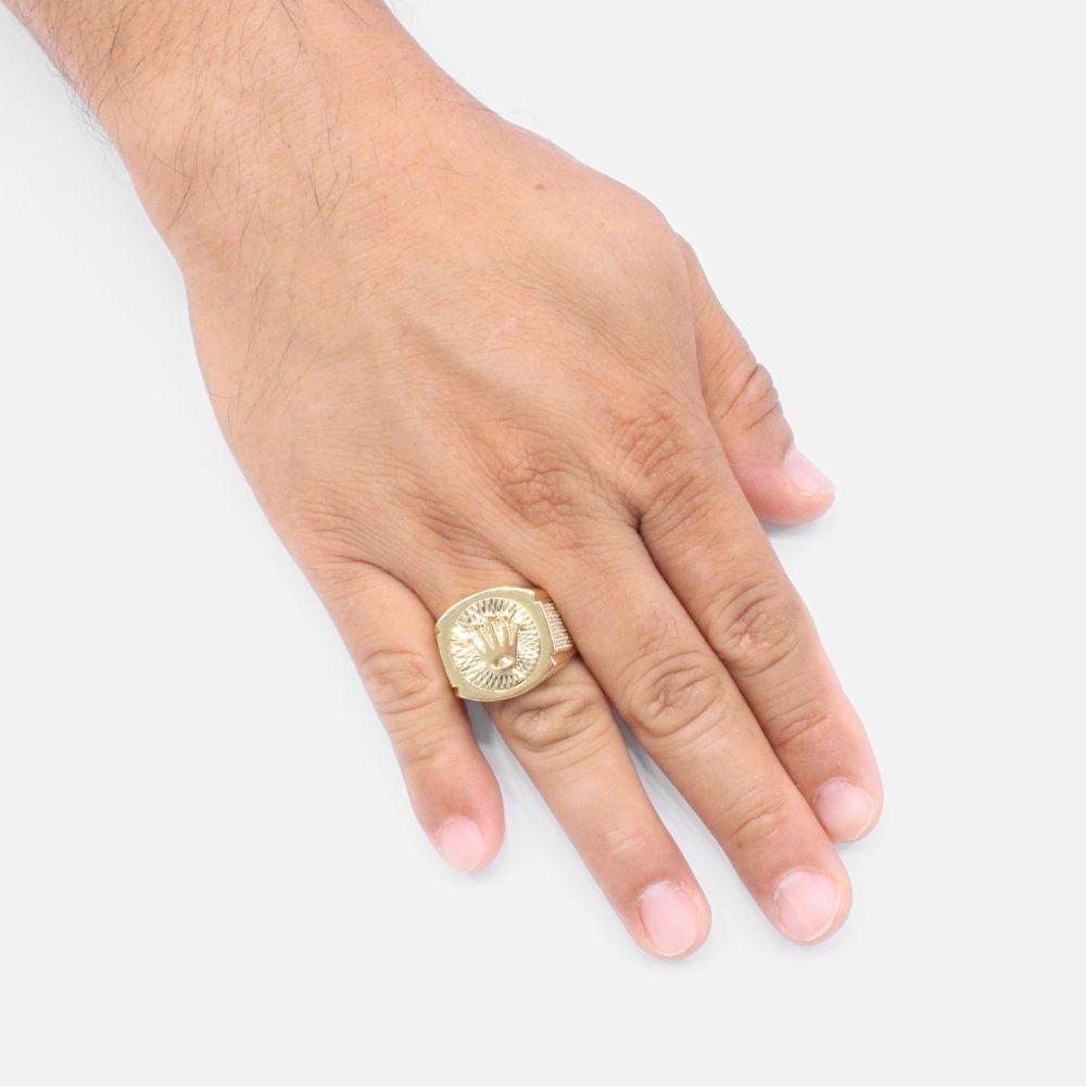 Anillo de Oro 14k Modelo de Corona con Diseño Diamantado e Incrustado con Zirconias mod. 9455