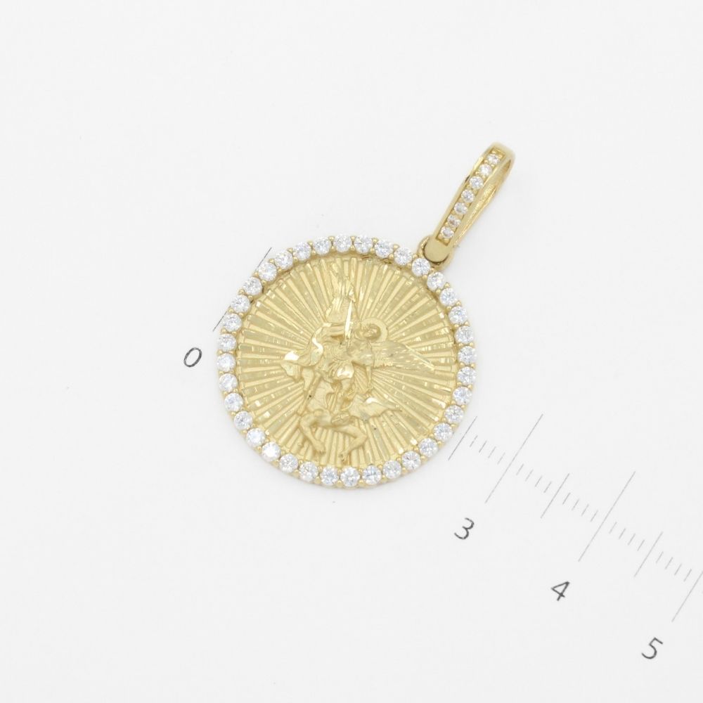 Medalla de Oro 14k Miguel Arcángel Detallado con Zirconias mod. 9714