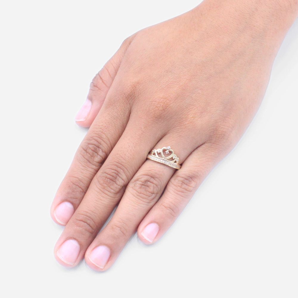 Anillo XV Años de Oro 14k  con Diseño de Corona de Corazón  mod. 9555