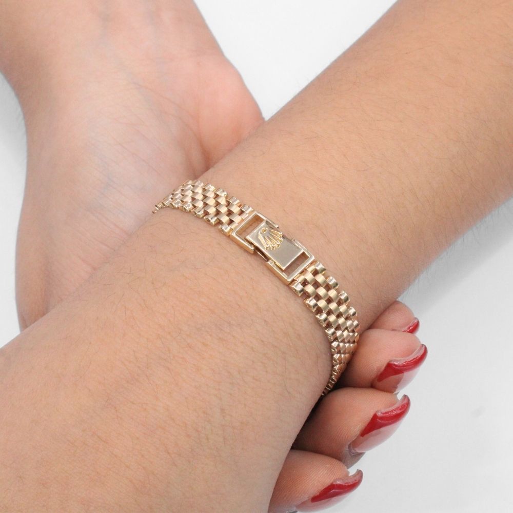 Pulsera de Oro 14k Tejido Ensamblado Especial Elegante Detallado con Corona mod. 9805