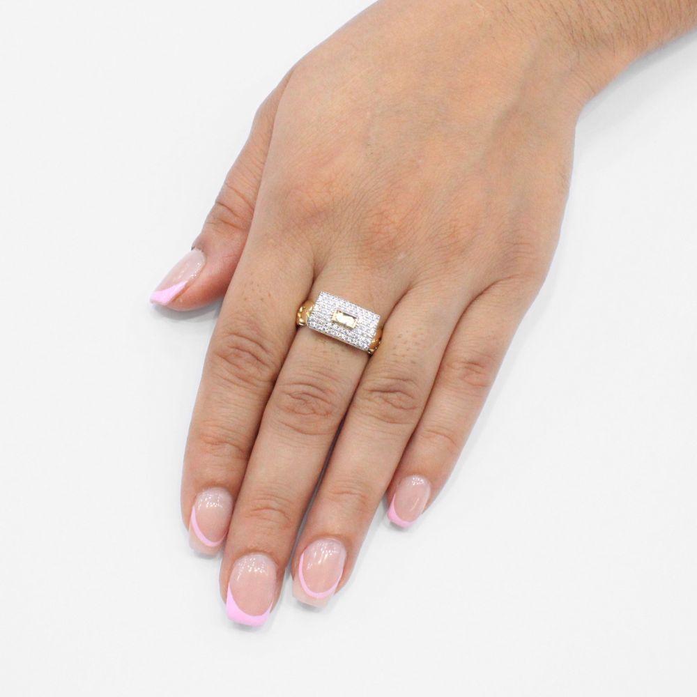 Anillo de Oro 14k Hueco de Diseño Classic Plain con Enlace Vertical Pavé mod. 9173