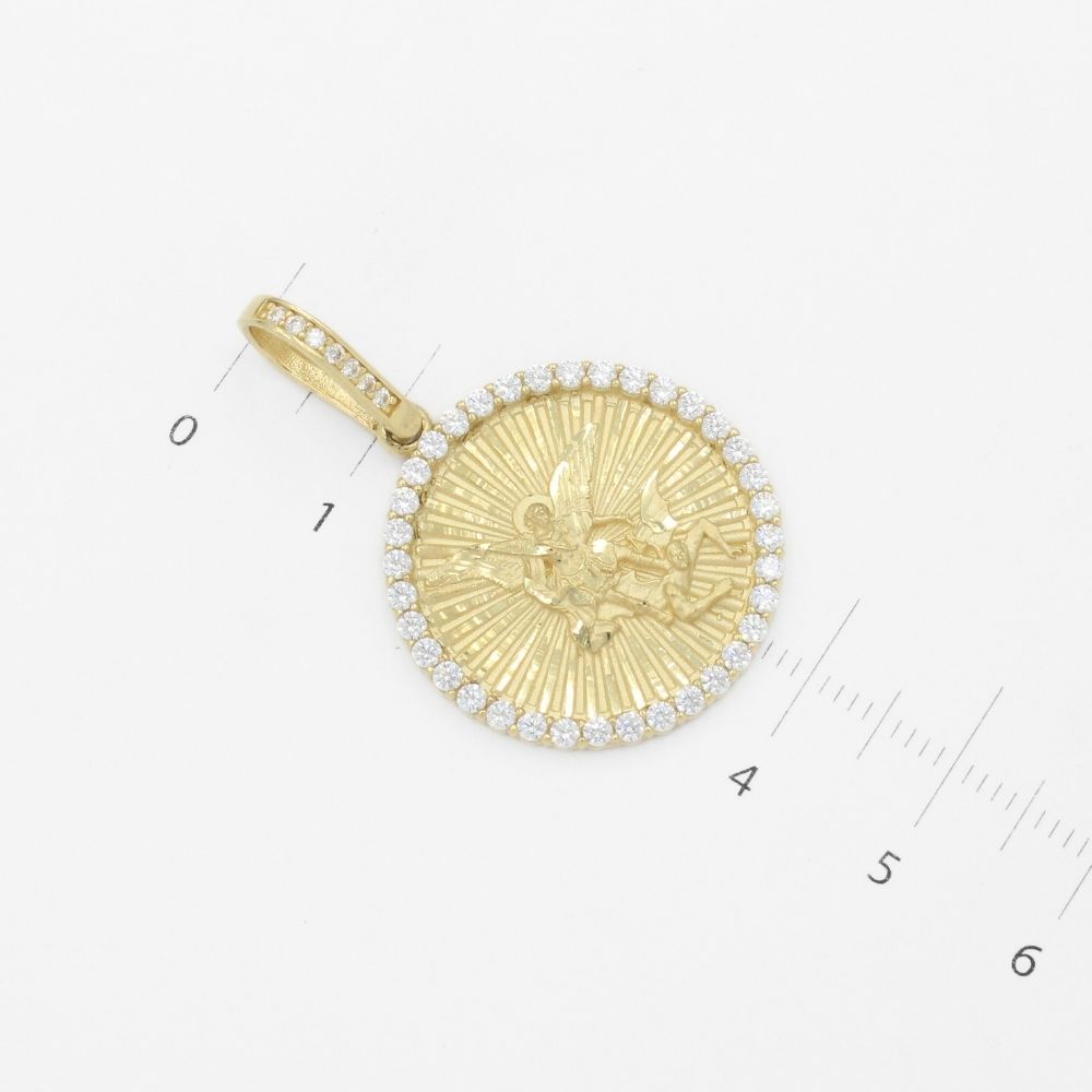 Medalla de Oro 14k Miguel Arcángel Detallado con Zirconias mod. 9714