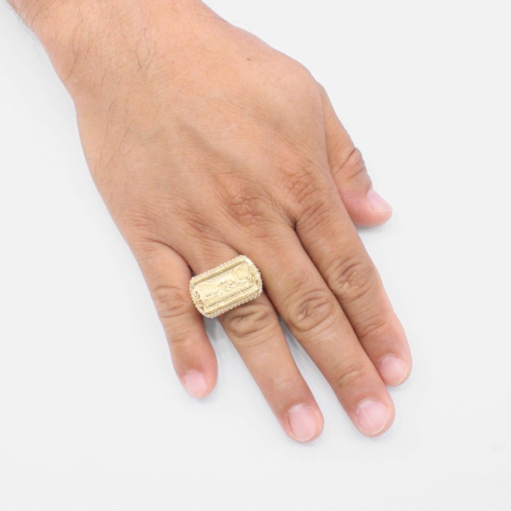 Anillo de Oro 14k Última Cena Incrustada con Zircnoias mod. 9456