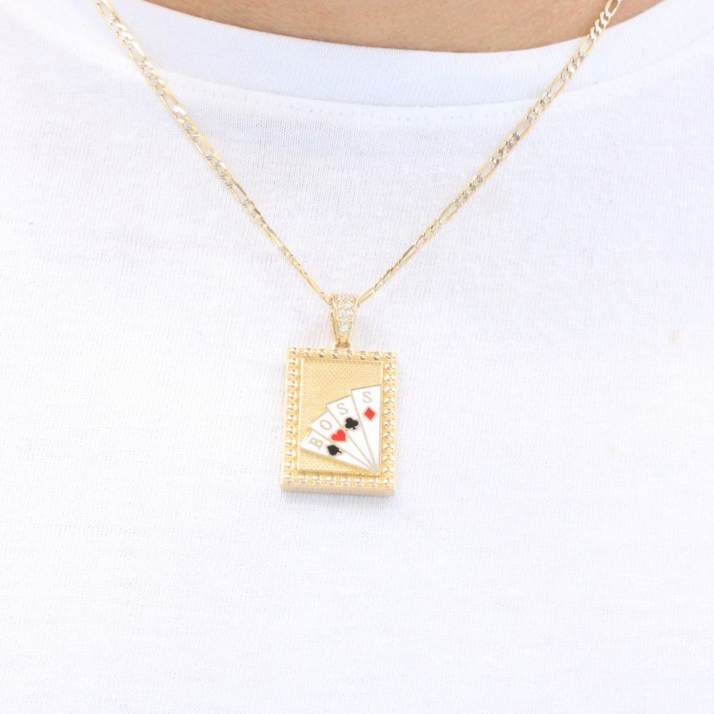 Dije de Oro 14k Diseño de Cuadro de Cartas Incrustado de Zirconias mod. 9479
