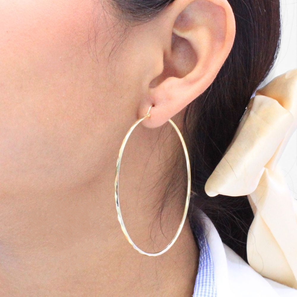 Arracada de Oro 14k de Diseño Hueco Tubular Facetado mod. 9144