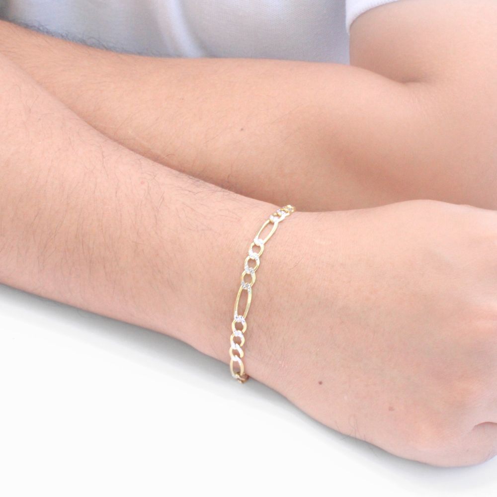 Pulsera Eslabón de Oro 14k Tejido 3x1 Diamantado mod. 9511