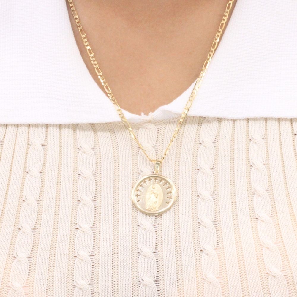 Medalla de Oro 14k Virgen Guadalupe con Calado de Cruces mod. 8026