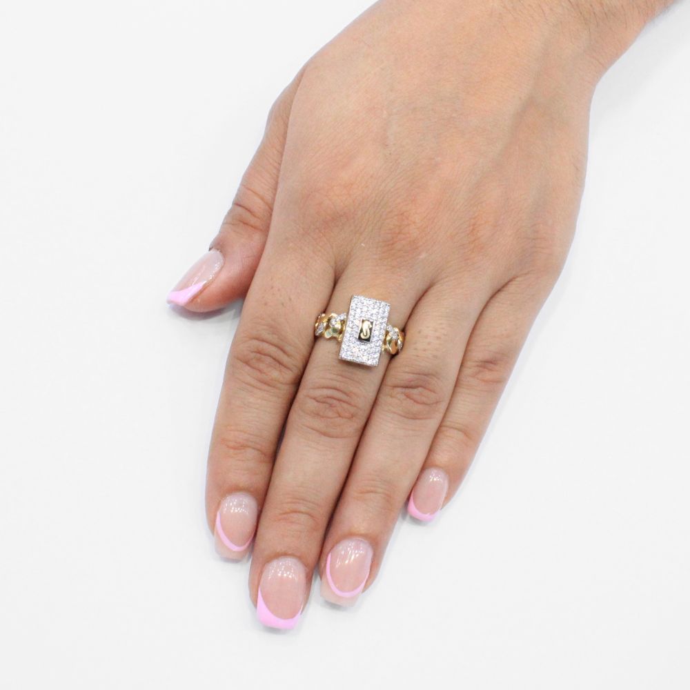 Anillo de Oro 14k Hueco de Diseño Classic Alternate con Enlace Pavé mod. 9175