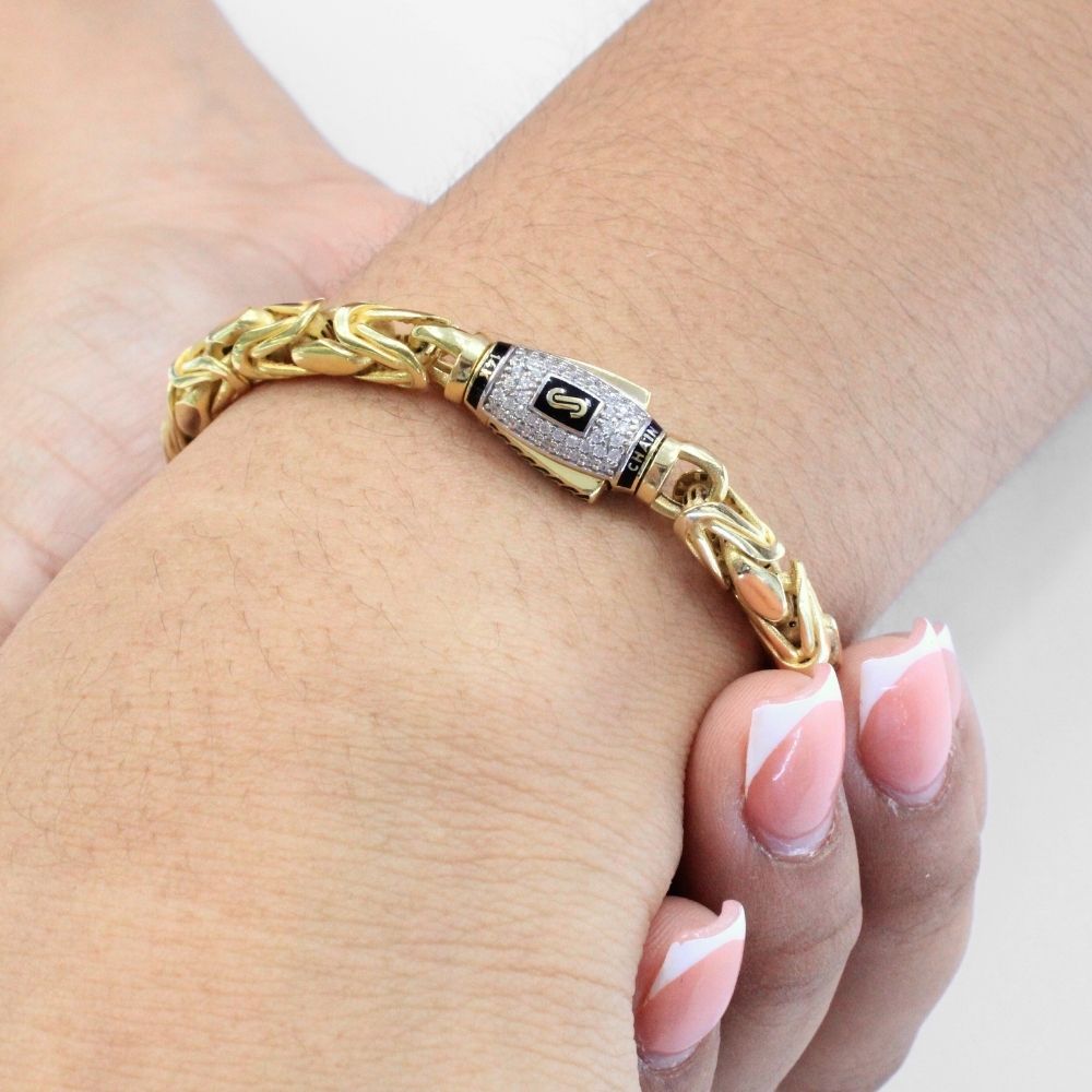 Pulsera Mónaco Chain 14k Modelo Rey Round Plain Hueco con Broche Pavé mod. 8890