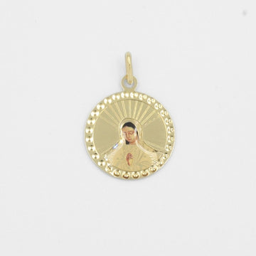 Medalla de Oro 14k Virgen Guadalupe de Esmalte en Fondo de Grabado y Bisel Martillado mod. 8027