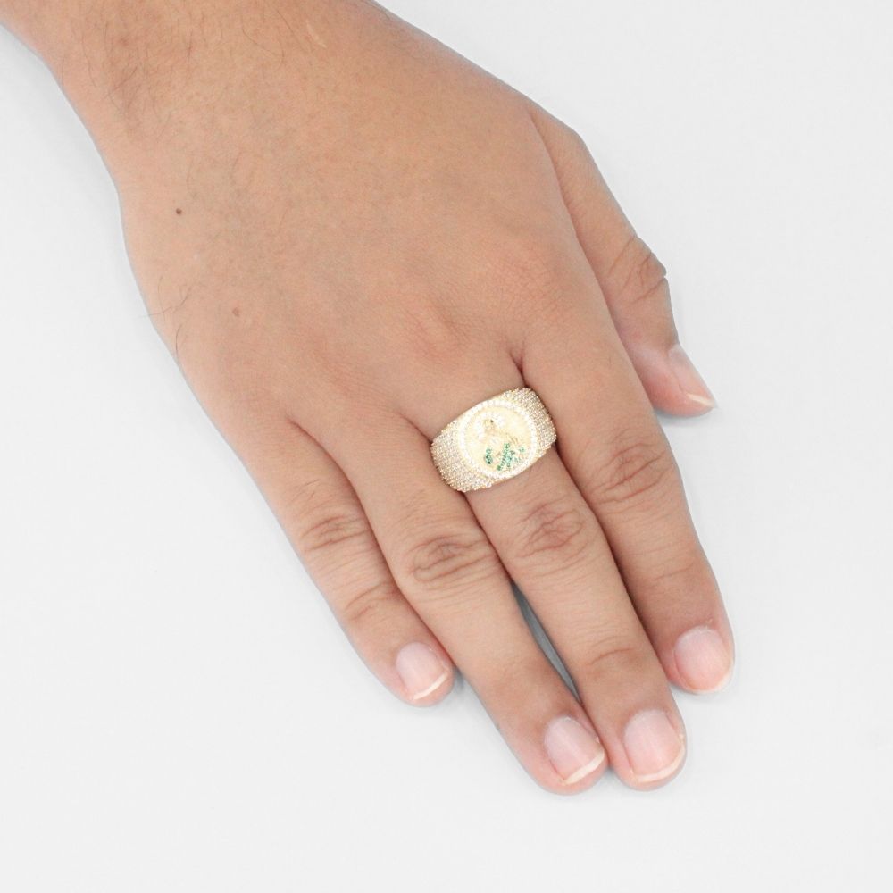 Anillo de Oro 14k Diseño Incrustado con Zirconias y Frente con Imagen de San Judas mod. 9717
